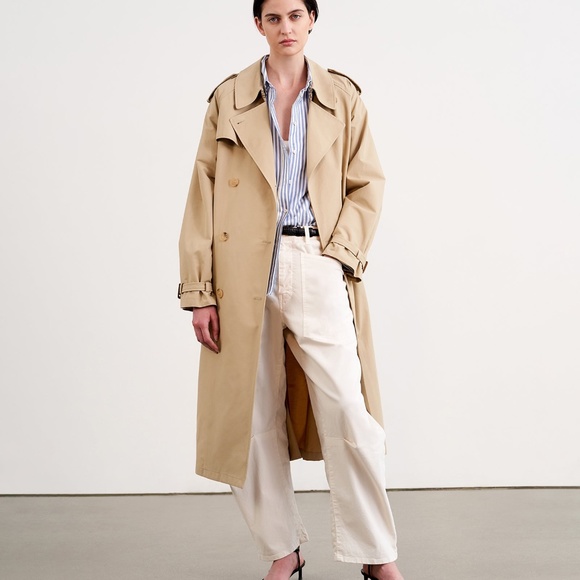 Nili Lotan Shon Pant Bowed Leg Patch Pockets Cotton Sz 12 in Eggshell - Picture 7 of 11